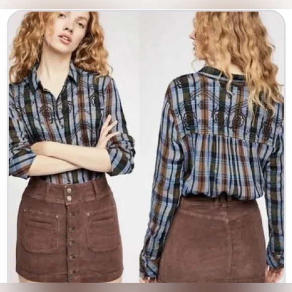 Free People Magical Plaid Embroidered flannel shirt - Picture 16 of 16